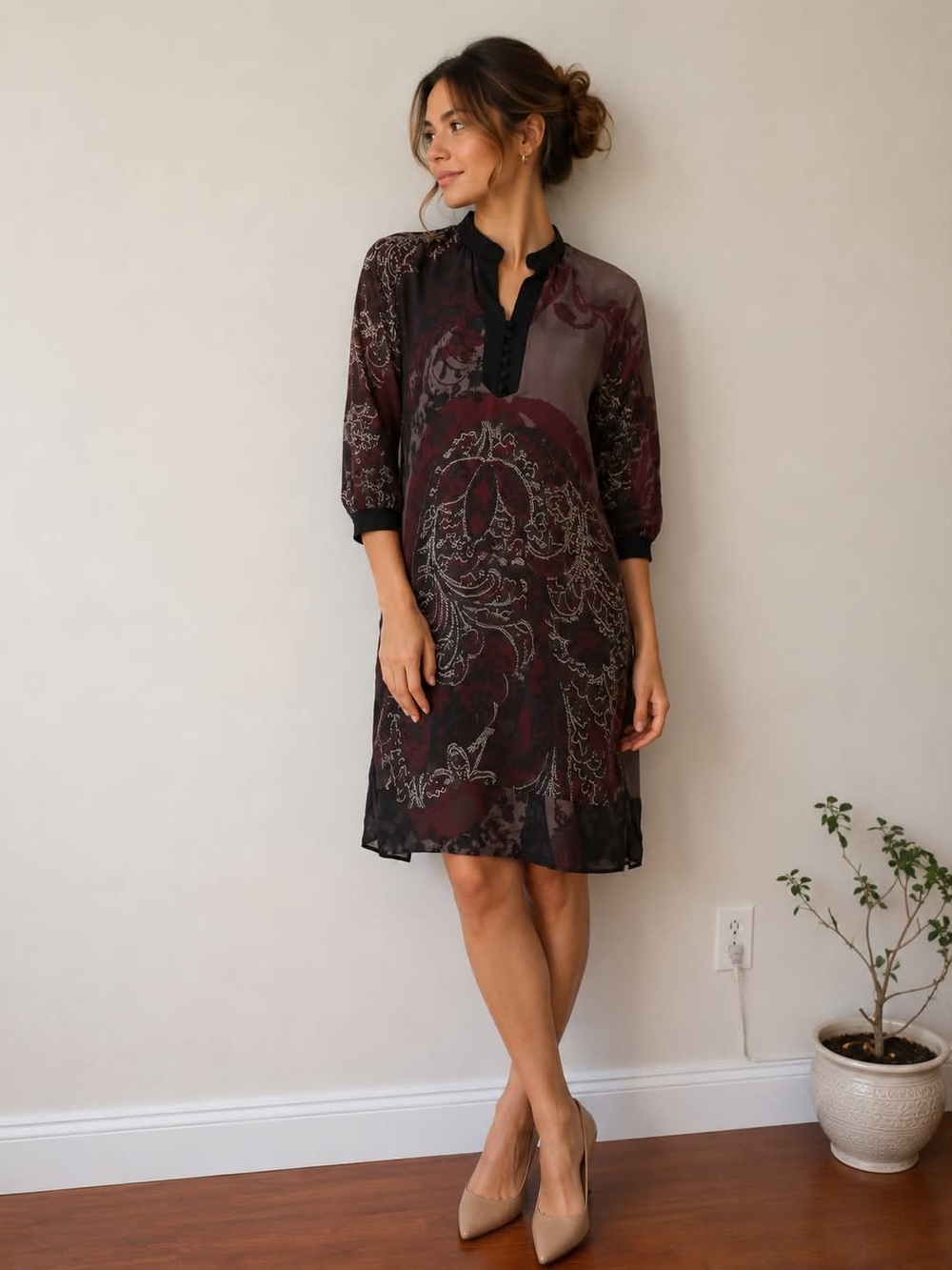 100% Silk ❤️ Dress in Burgundy and Black